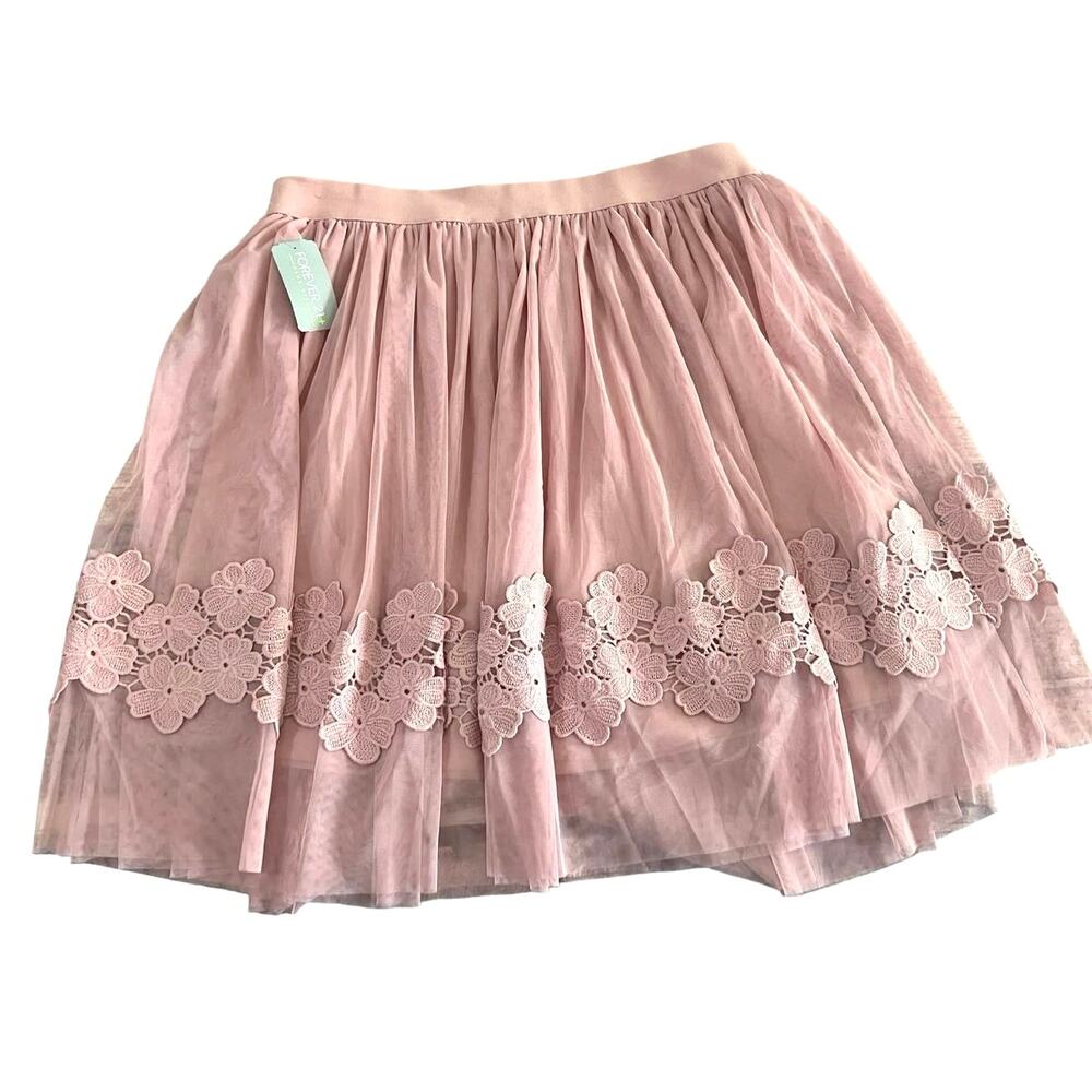 Forever 21 Womens Dusty Pink Layered Mesh Floral Lace Lined Skirt | Size 0X NWT